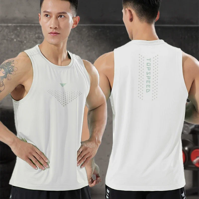 Uomo Runner Vest Training Bodybuilding uomo t-shirt senza maniche abbigliamento Fitness abbigliamento sportivo maschile palestra Running Top abbigliamento Outdoor