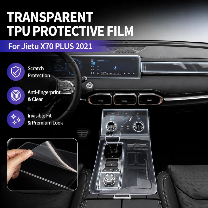 For Jietu X70 PLUS 2021 Center Console Screen Shift Interior Sticker Modification Transparent TPU Protective Film