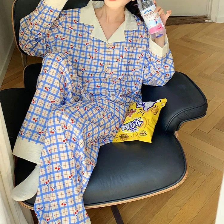 

New Ins Style Sweet Printed Long Sleeved Pajamas for Women In Spring and Autumn, Long Pants for Home Wear, Soft Pajamas Set