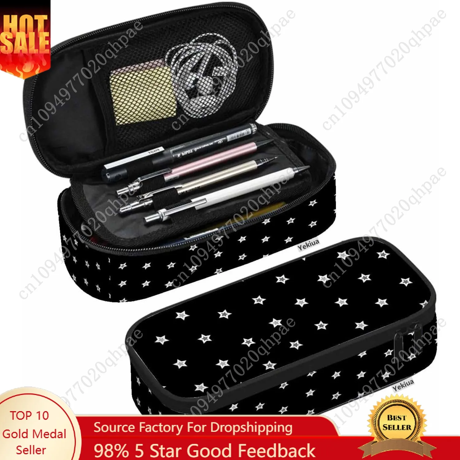 

Yekiua Abstract Random Stars Pencil Pouch White Black High Capacity Pencil Case Stationary Bag Cosmetics Bag