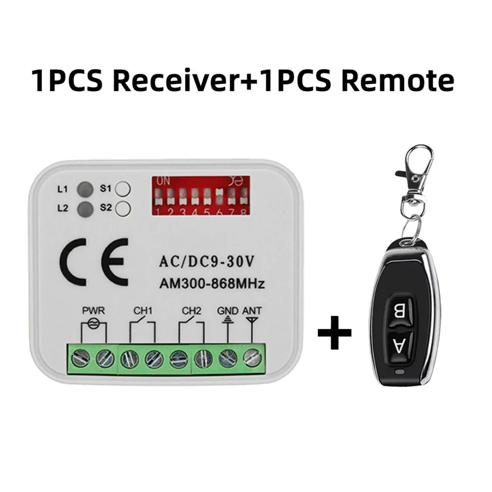 

2CH Receiver Controller AC/DC 9V-30V 300MHz to 868MHz 433MHz Garage Door Opener / Gate Remote Control Receiver Switch