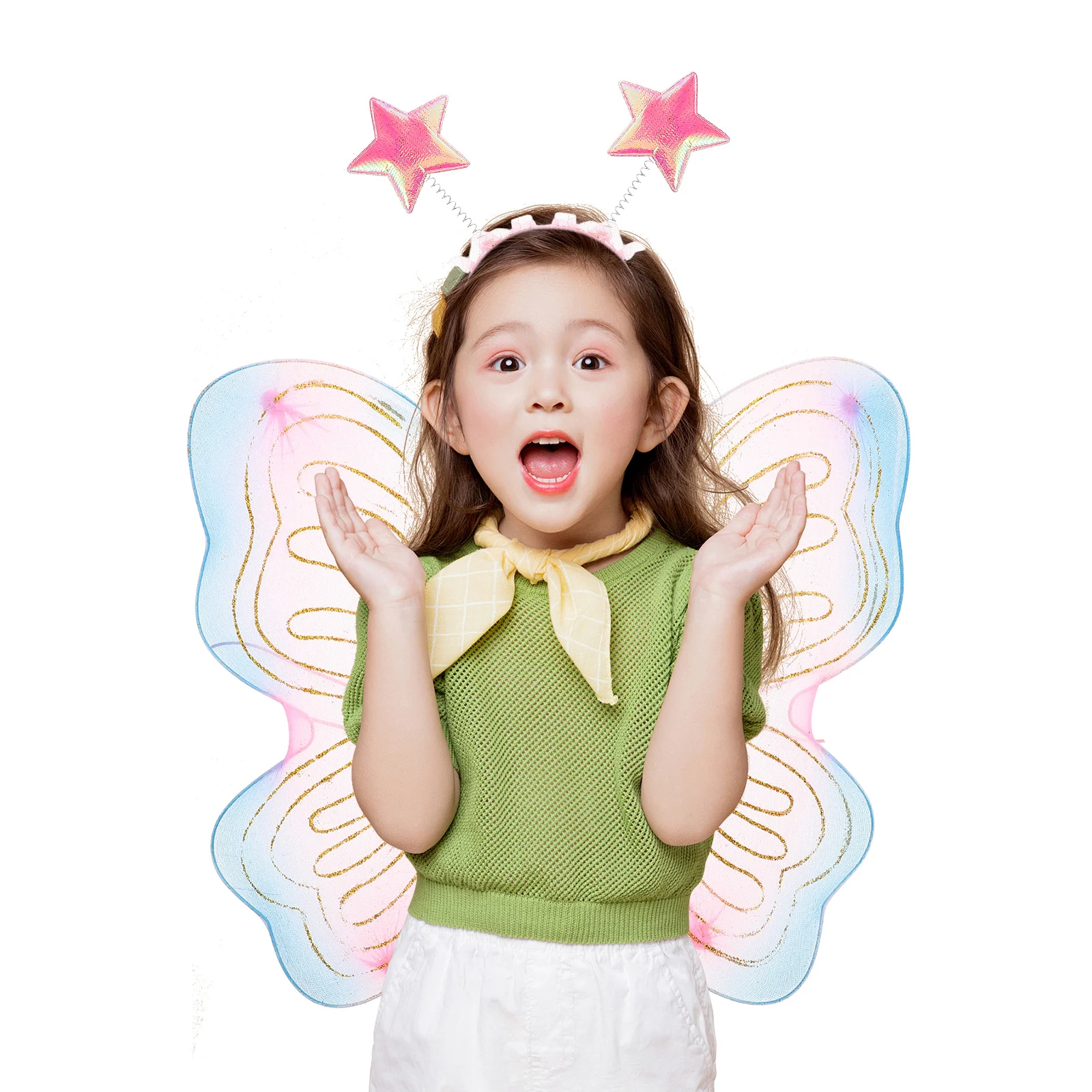 1-set vlindervleugels kostuum voor kinderen Fairy Stick Cosplay hoofdband aankleedaccessoires Lichtgewicht feestpodiumvoorstelling