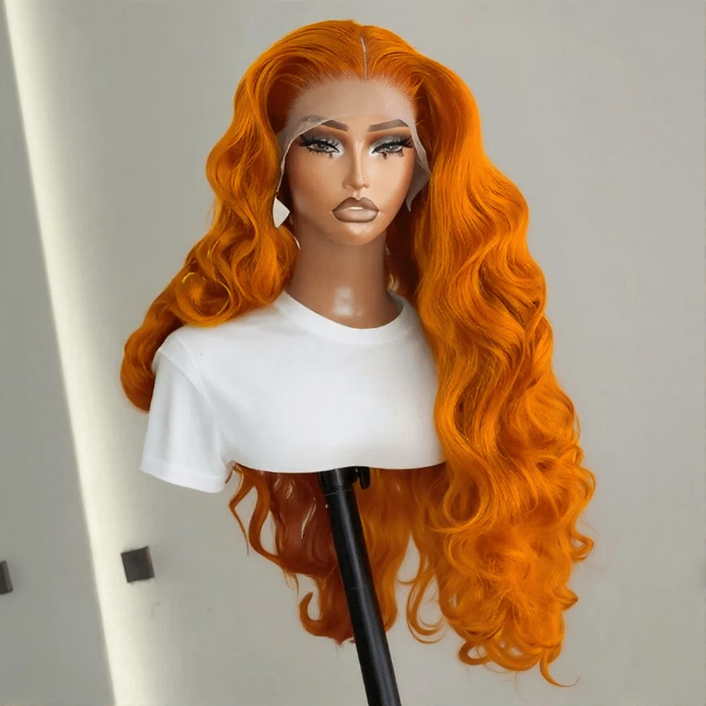 

Синтетический парик с HD-сеткой 13x4, 30 дюймов, цвет имбирно-оранжевый, с эффектом волны, без клея, плотность 200, для косплея