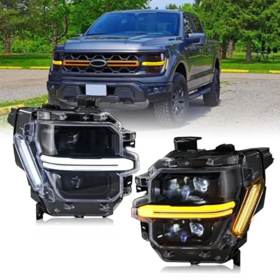 

Headlights for F150 2024-2026 F-150 with Startup Animation Sequential Turn Signal Dual-beam LED Black