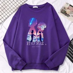 Simple Casual Woman Pullovers Your Name Anime Printing Hoodies Crewneck Fleece Sweatshirt Comfortable Warm Female Streetwear