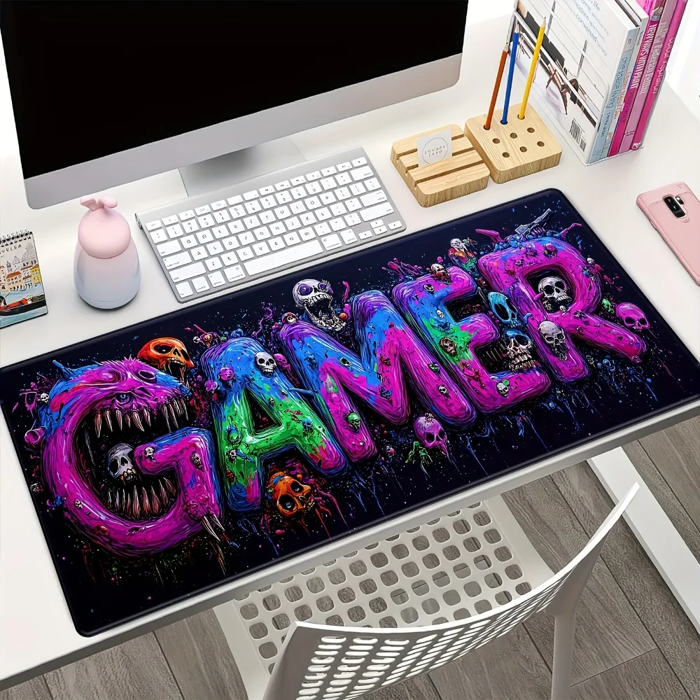 

Skeleton Art неоновый игровой коврик для мыши, резиновый противоскользящий коврик для компьютера, ноутбука, настольного компьютера, утолщенная клавиатура, аксессуары для ПК, дизайн с замком по краям