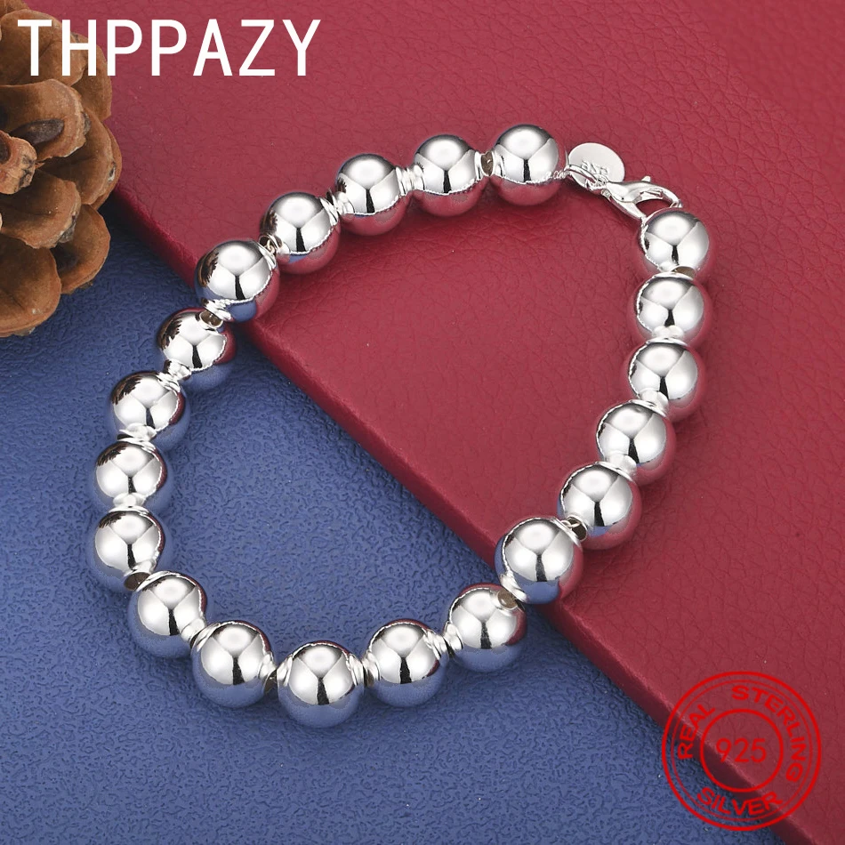 

THPPAZY 925 Sterling Silver Bracelet 10mm Smooth Bead Chain Fashion Fine Simple Trendy Jewelry Gift Women Engagement Party Gift