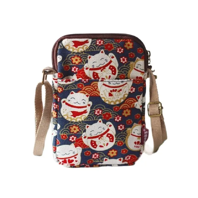 Canvas Women Cartoon Floral Pattern Shoulder Crossbody Bag Ladies Little Handbag Small Phone Purse Female Money Pouch for Girls