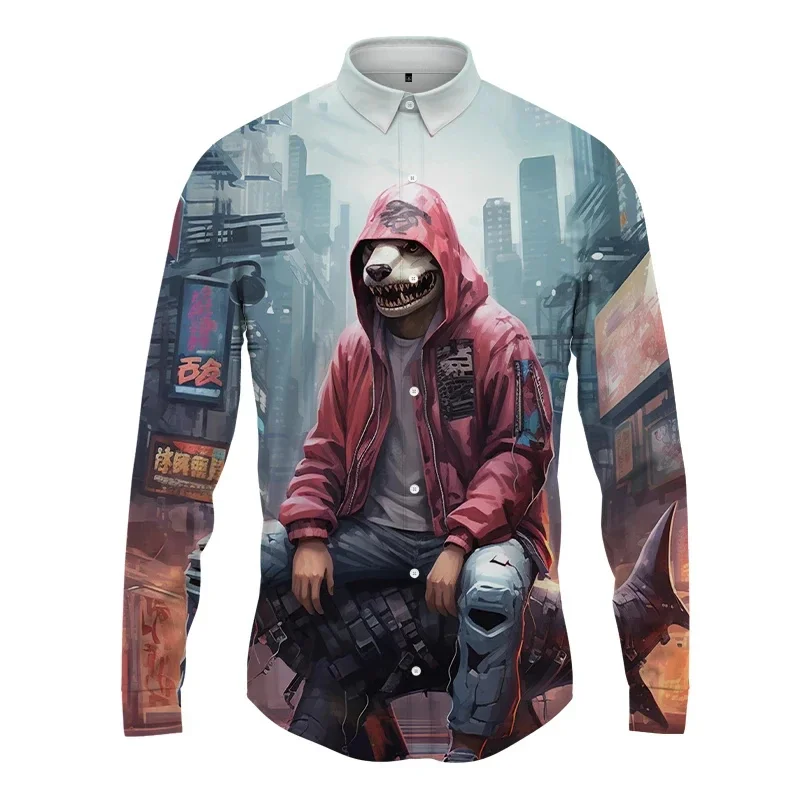 

Animal Anthropomorphic 3D Print Casual Fashion Long Sleeve Shirt Long Sleeve Shirt Button-Down Lapel Men's Shirt Unisex Clothing