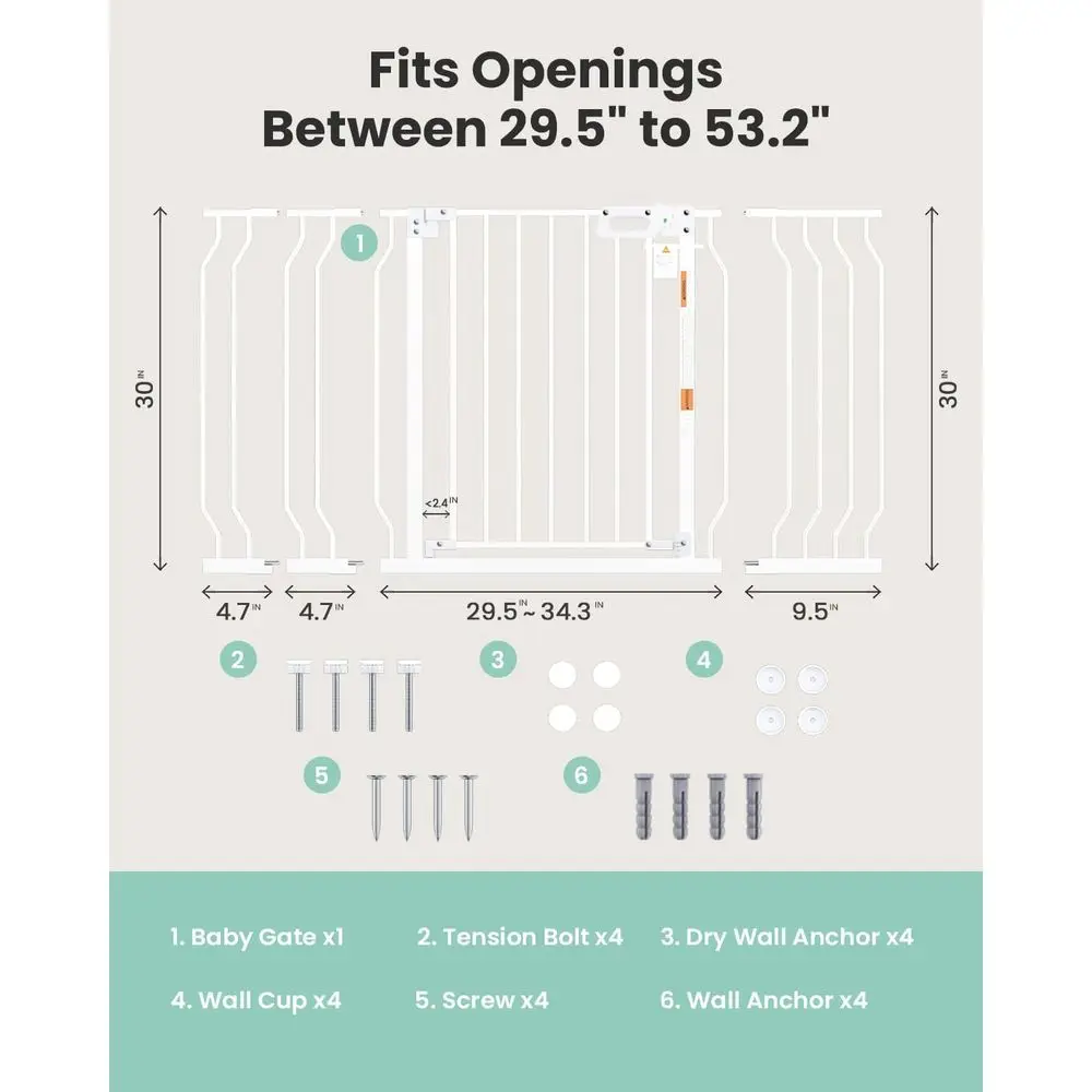 بوابة حيوانات أليفة قابلة للتعديل 30.5-53 ذات إغلاق تلقائي للسلالم والمداخل - سهلة التركيب وآمنة ومتينة