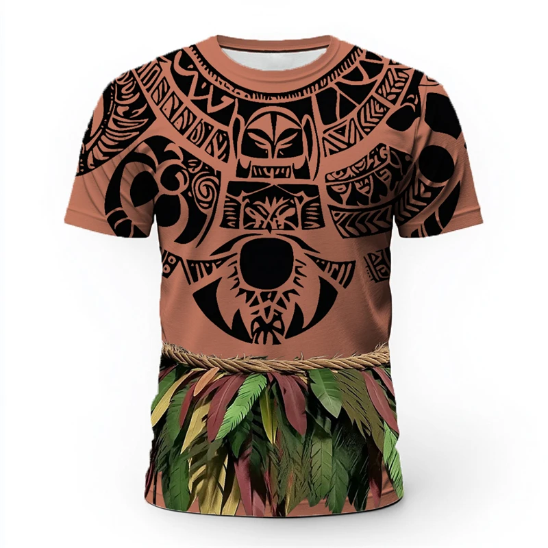 Retro Tribal Style T Shirts For Men Summer Casual Totem Leaves 3D Printed Short Sleeve T-shirts Loose Streetwear Vintage Tees
