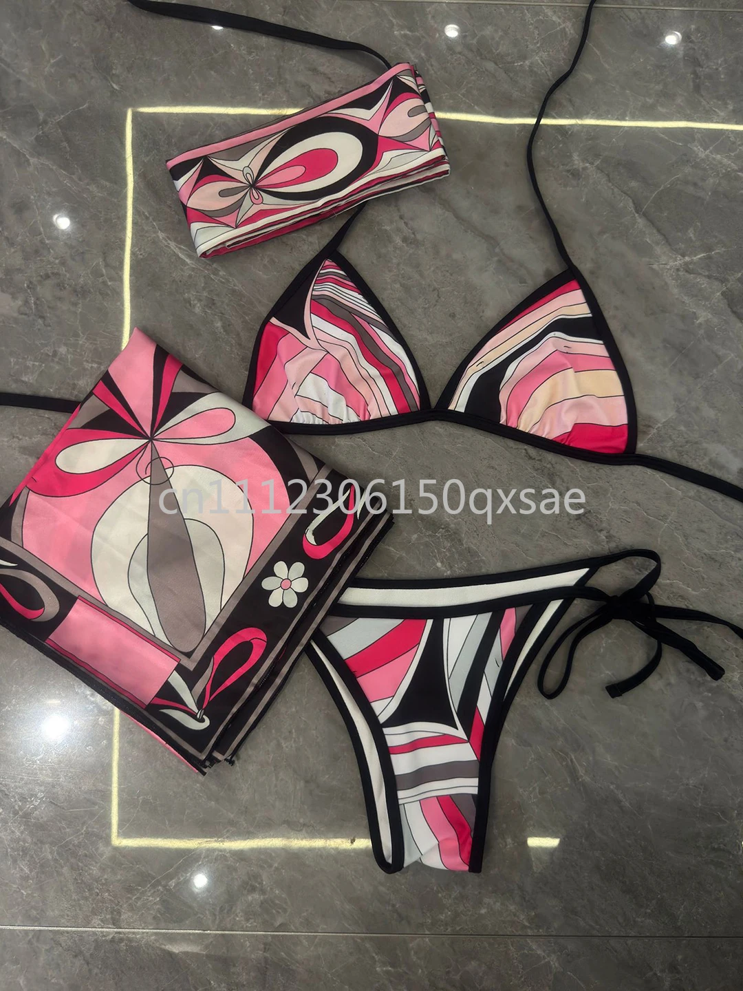 Women's Headband Scarf Bikini Sets with Letter Signature Logo Lady Sexy Bikini Sets Beachwear Swimwear