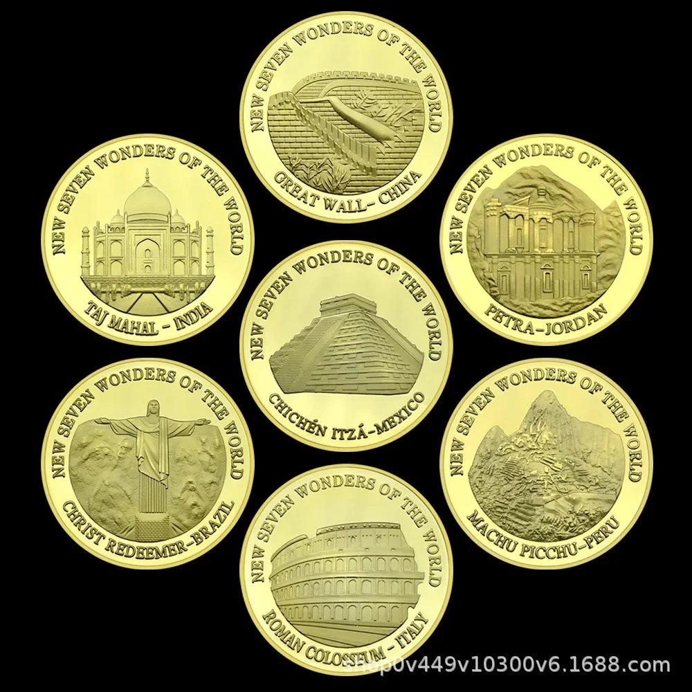 World Seven Wonders Commemorative Coins Long Wall Pyramid Terra Cotta Warriors Roman Stadium Award Medals Non-currency Coins