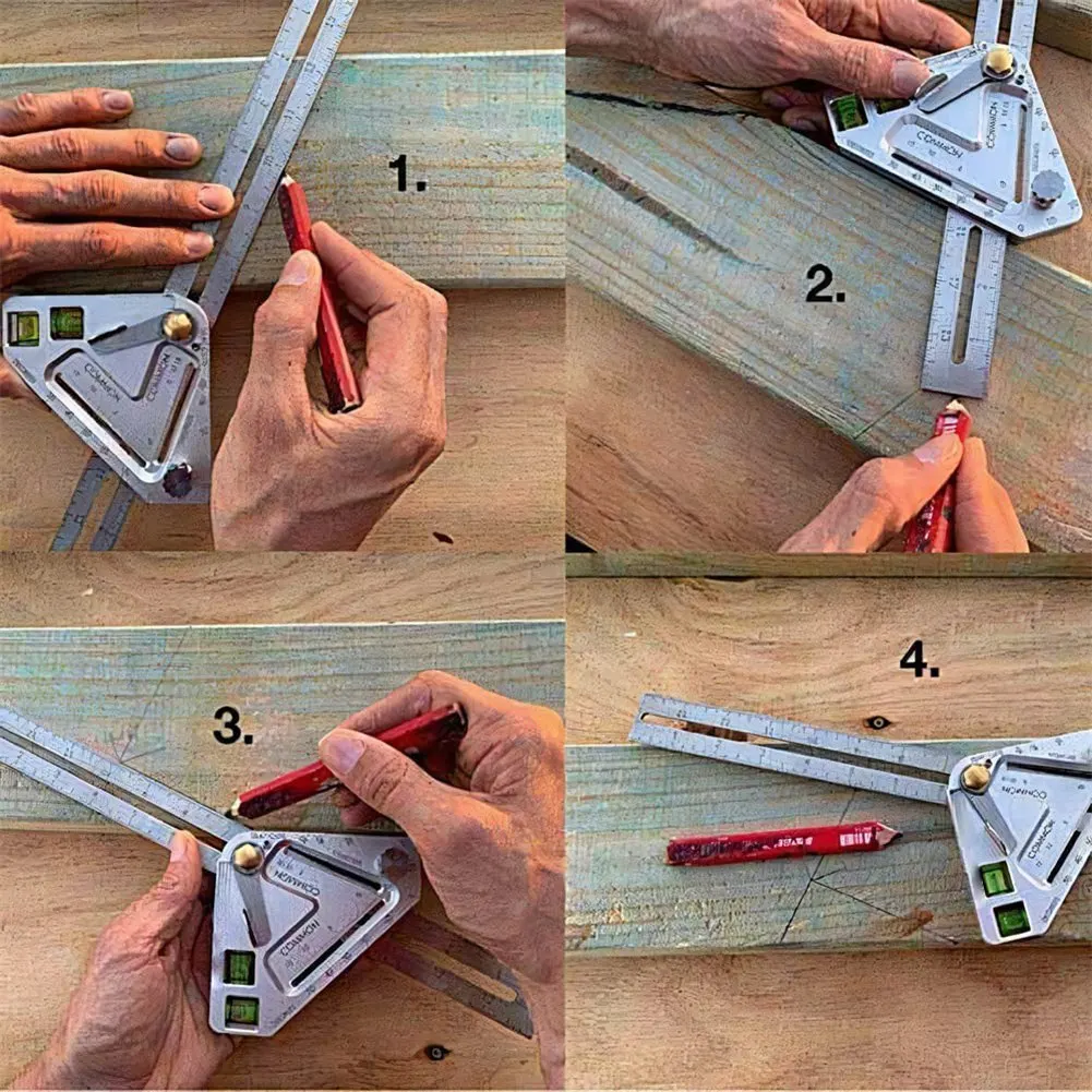 Aug. 1 Pcs Multi-Functional Woodworking Ruler Stainless Steel Woodworking Triangle Ruler Building Decoration Measuring Tools