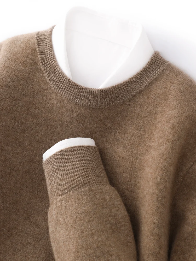 ANGEL 100% Cashmere Men Thick Sweater O-neck Long Sleeve Pullovers Autumn Winter Warm Cashmere Knitwear Smart Casual Jumper Tops