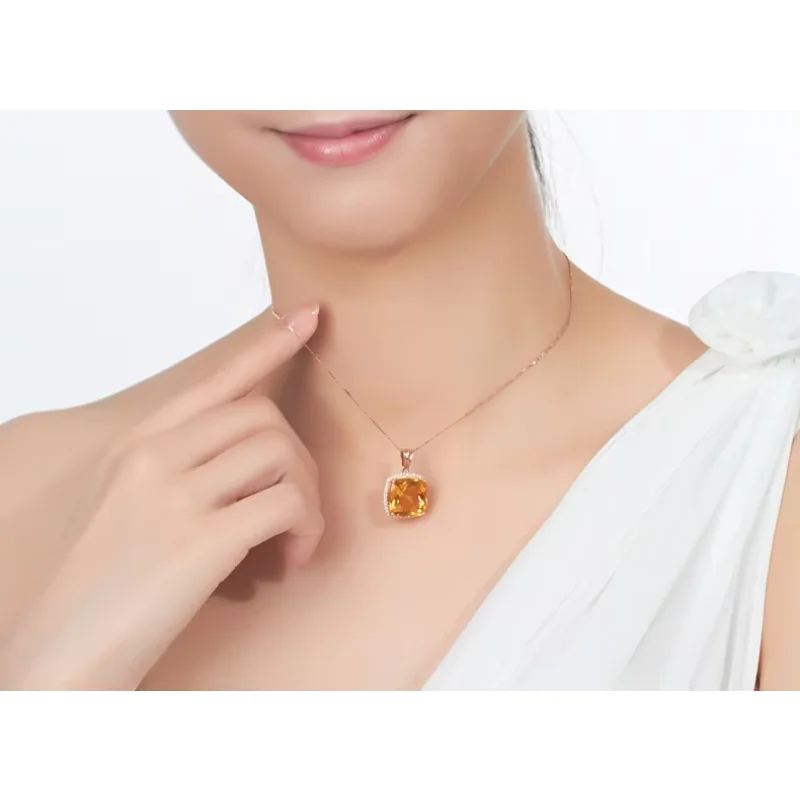 Natural citrine 18K Pure Gold Pendant Real AU 750 Solid Gold  Upscale Trendy Classic Party Fine Jewelry Hot Sell New 2025