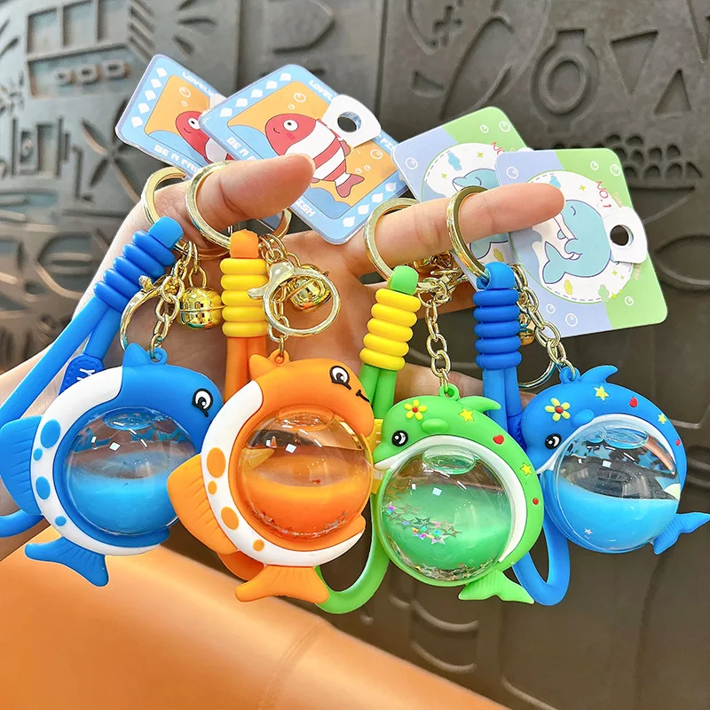 Creative Dolphin Shape Liquid Quicksand Keychain Cute Schoolbag Drift Bottle Doll Pendant Gift