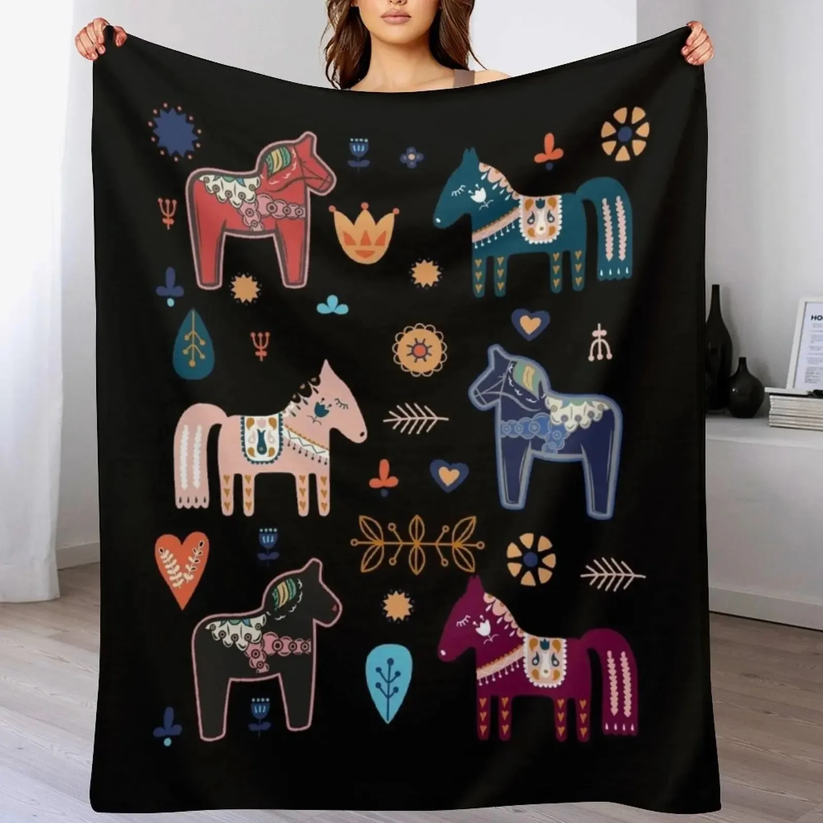 

Плед с изображением лошадей Дала, рождественский плед с лошадьми Дала, очень большой плед для кровати, модные милые пледы на Хэллоуин