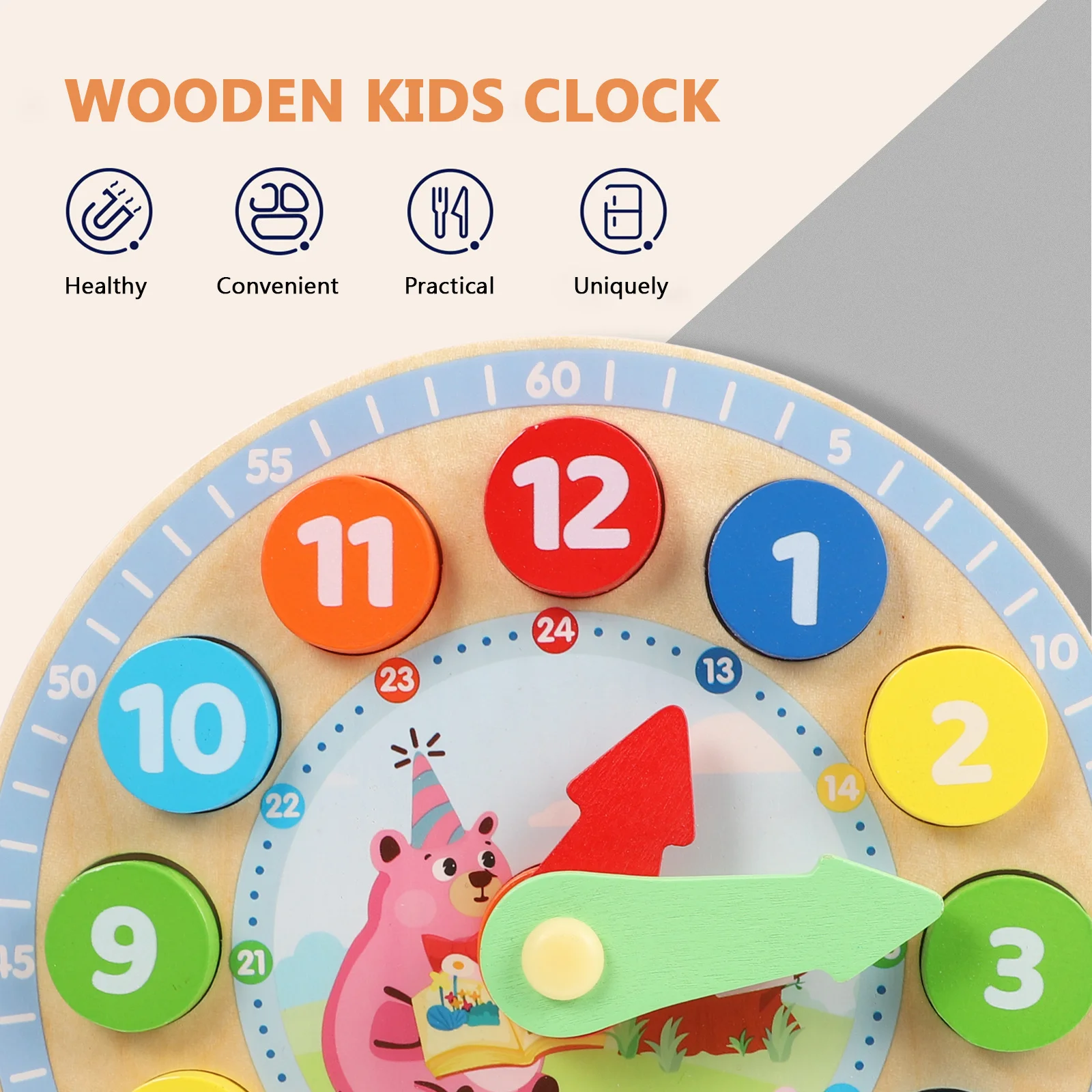 ساعة خشبية للأطفال تعلم الأرقام التعليمية الإدراكية الإبداعية التفاعلية التعليم المبكر اللعب الملونة الوقت التدريس #1