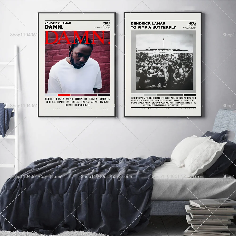 1PC Rapper Hip Hop Kendrick Lamar Damn Album Poster Self-adhesive Art Waterproof Paper Sticker Coffee House Bar Room Wall Decor