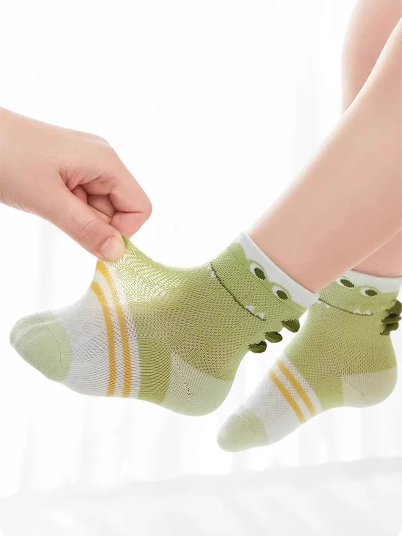 Boys/Girl Spring Summer Cartoon Dinosaur Breathable Mesh Thin Comfortable Socks Outdoor activities Socks 4 Pairs 1-12Y Kids Sock