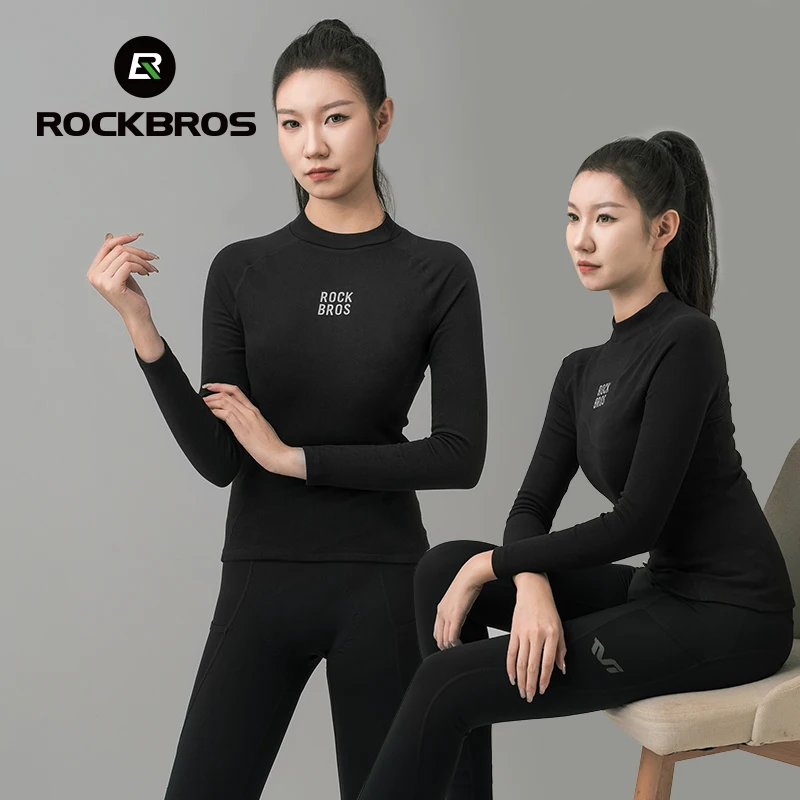 ROCKBROS Men Women Cycling Base Layers Winter Autumn Fleece Warm Bike Inner Top Underwear Windproof MTB Road Bicycle Basic Shirt