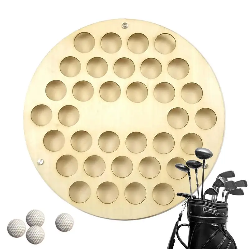 Round Wall Golf Ball Display Rack 34 Holes Wooden Golf Ball Shelf Golf Ball Wall Hangings Storage Organizer Balls Display Stand