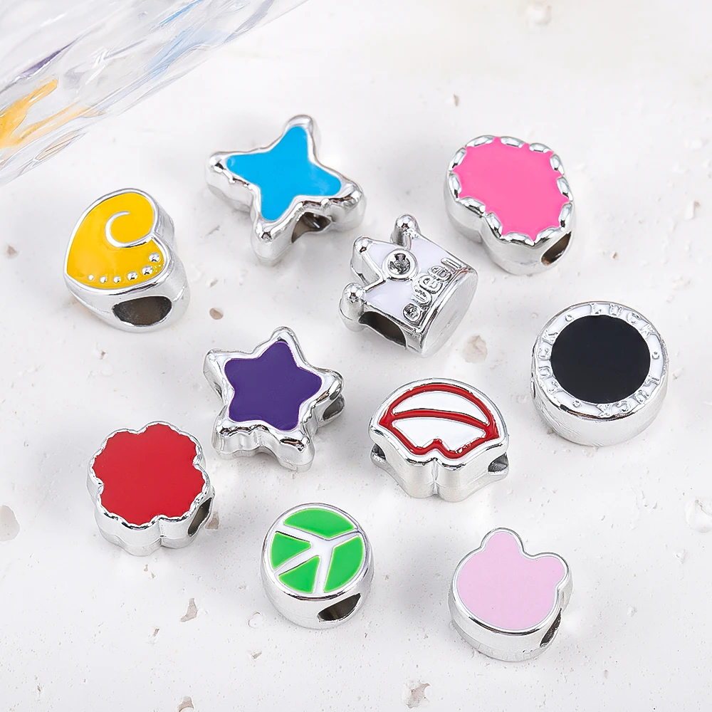 

50pcs CCB Perforated Multi-shaped Accessory Beads Love Heart And Star Series For DIY Bracelet And Clothing Decorative Materials