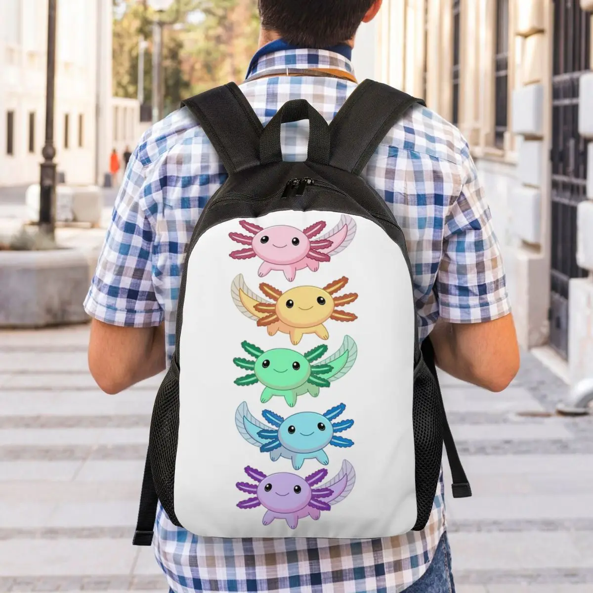 

Rainbow Axolotl Student Backpack School Bag Hiking Travel Daypack for Men Women Fashion Bookbag Shoulder Bags
