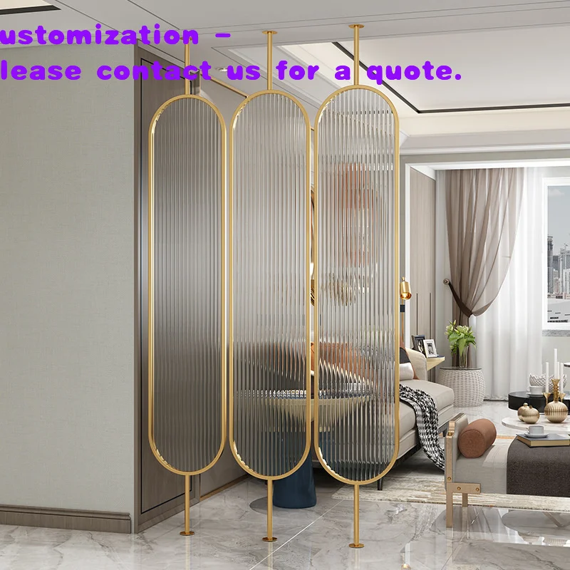 

custom.Nordic Glass & Stainless Steel Metal Translucent Screen Divider Luxury Living Room Entrance Hall Hotel Decorative Par