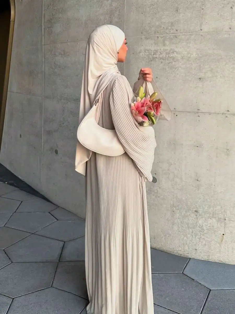 

Chiffon Pleated Abaya For Women Daily Muslim Clothing Spring Summer Autumn
