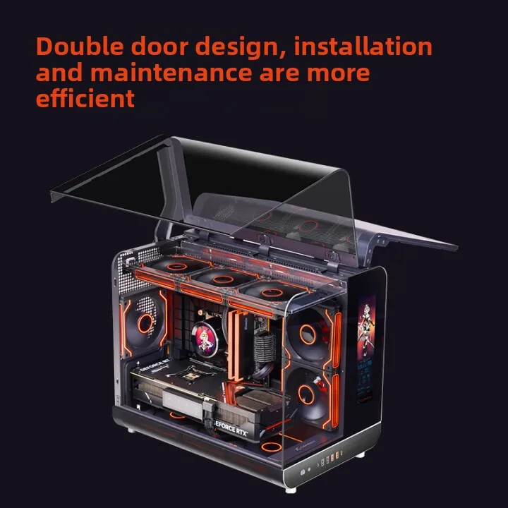 Black Sea View Room Chassis  Vertical Desktop Computer 360 Water Cooling Host Shell