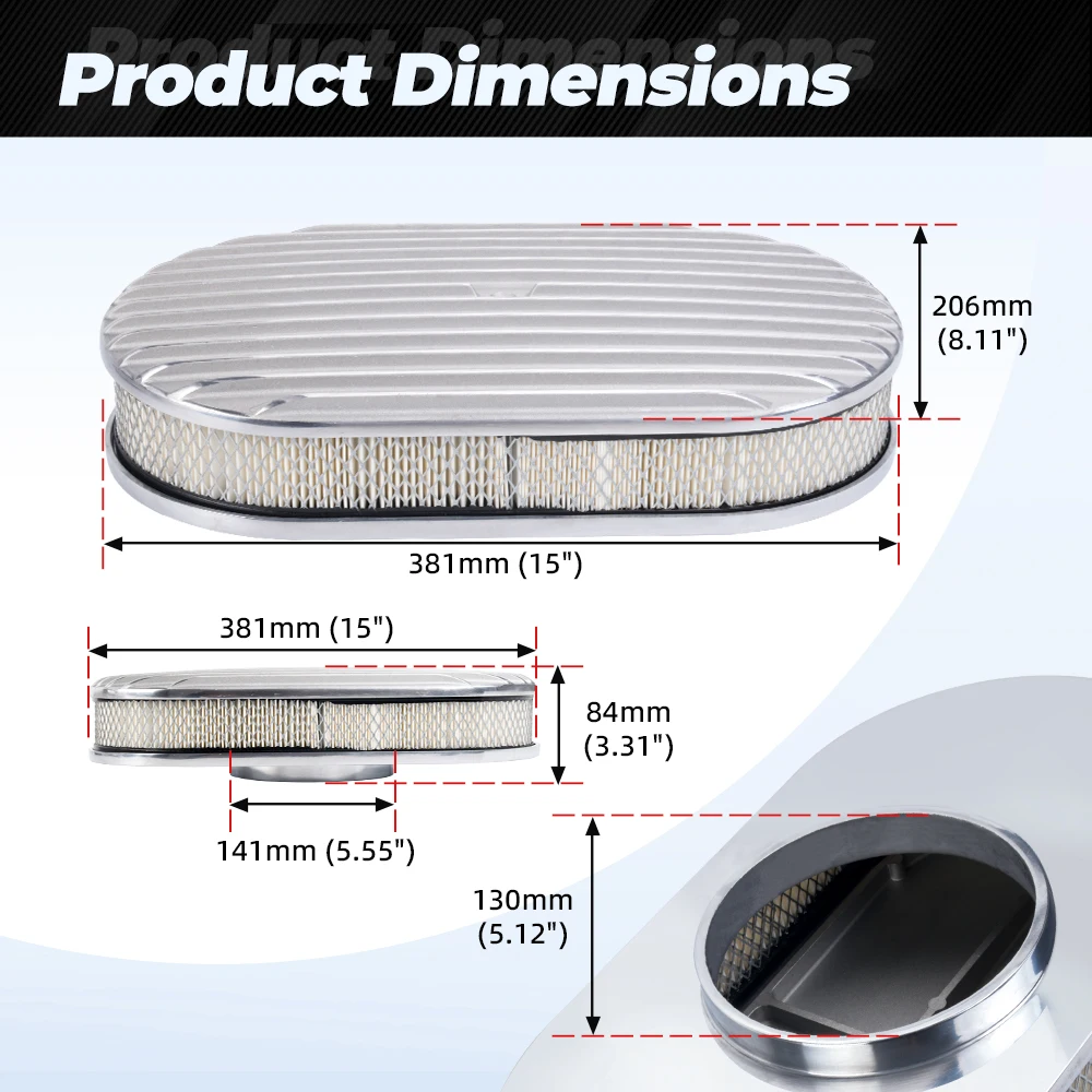 Bartoo 15×2 Inch Oval Full Finned Aluminum Air Cleaner Washable Filter OFI198 OFI199