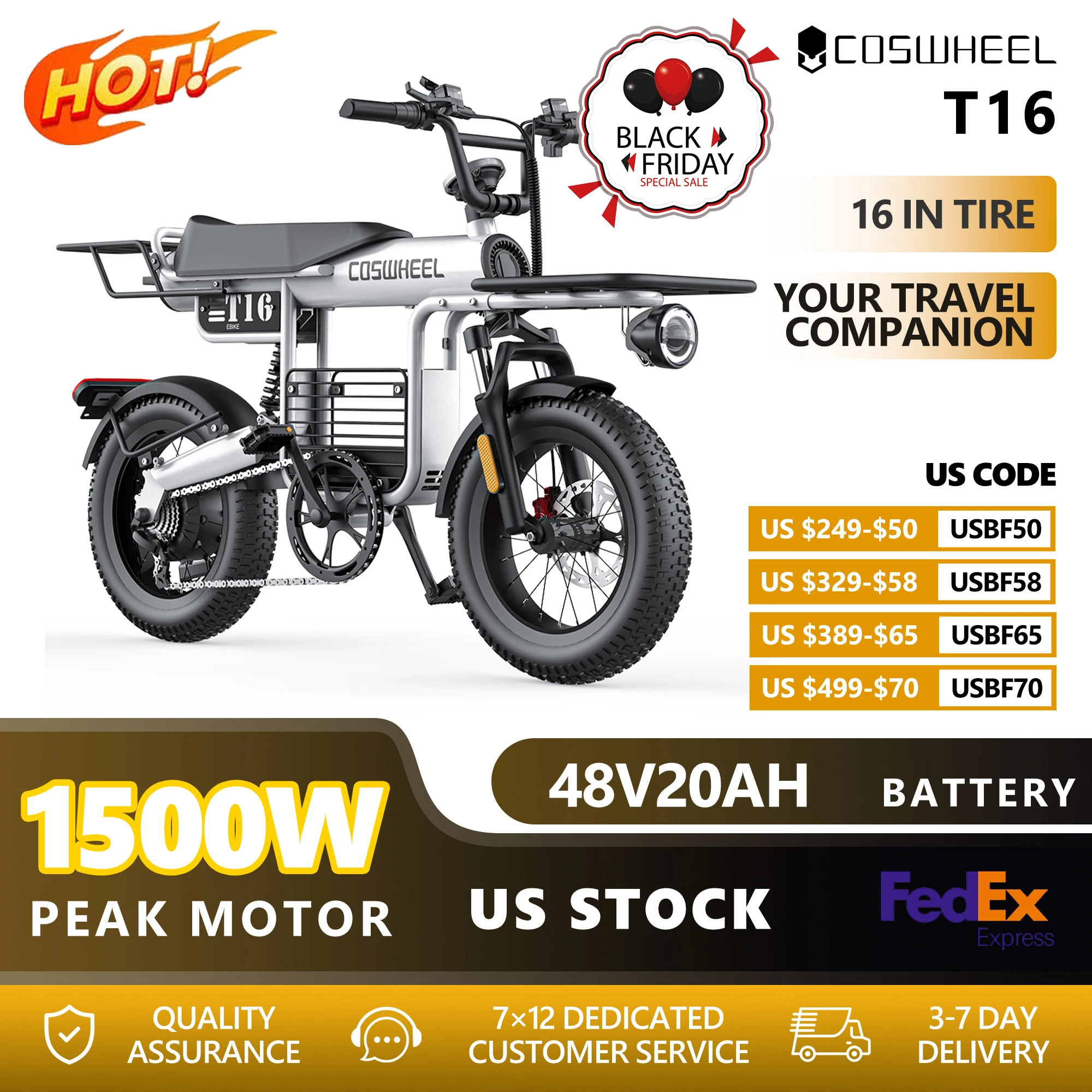 

Coswheel T16 adult E-bike 1000W 48V20Ah battery commute Electric Bike,16-inch Fat Tire E-Mountain bike