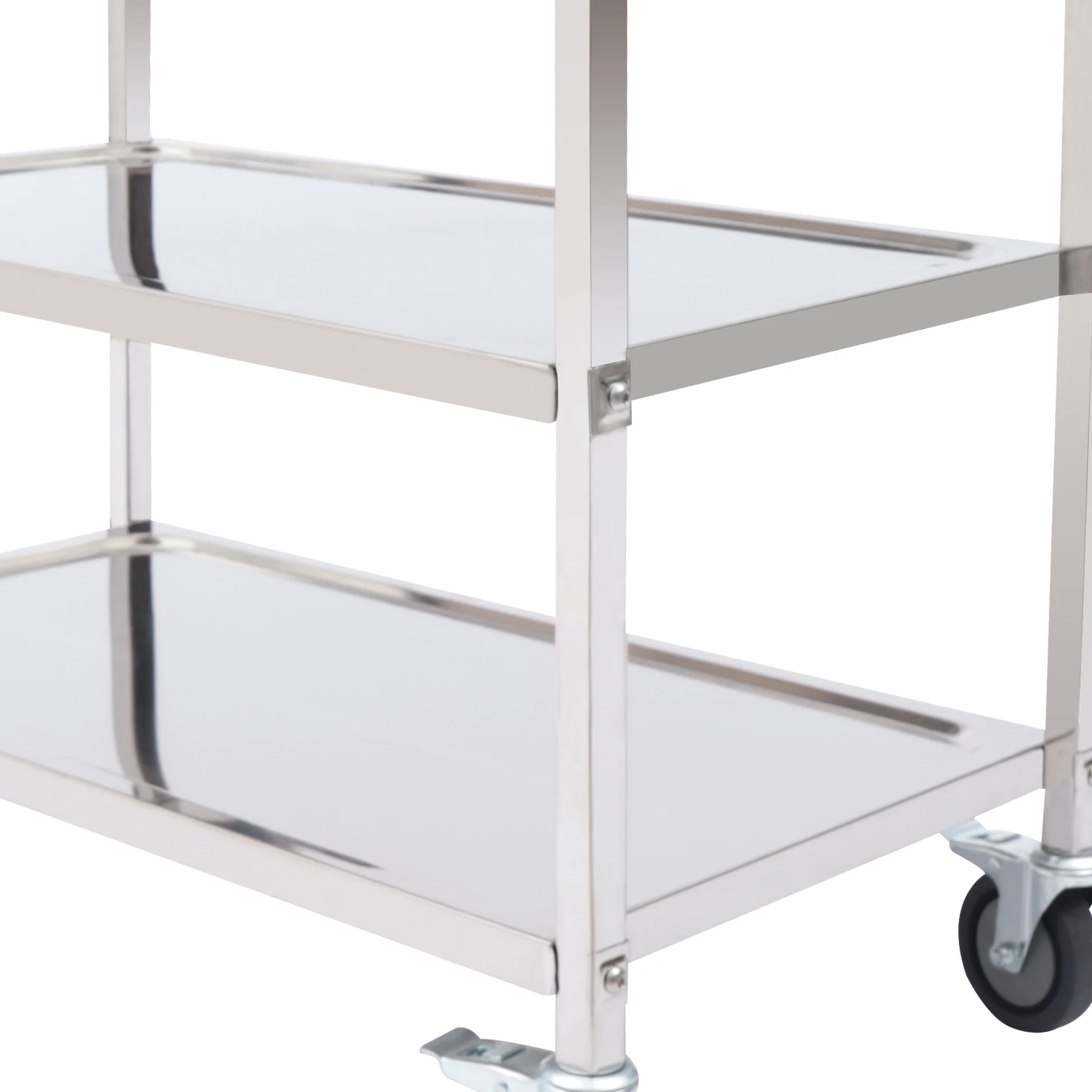 Edelstahl-Servierwagen für die Küche, 3 Etagen, 85 x 45 x 90 cm, mit 4 Universalrollen, Restaurantwagen zur Aufbewahrung und Organisation. – Detail 8