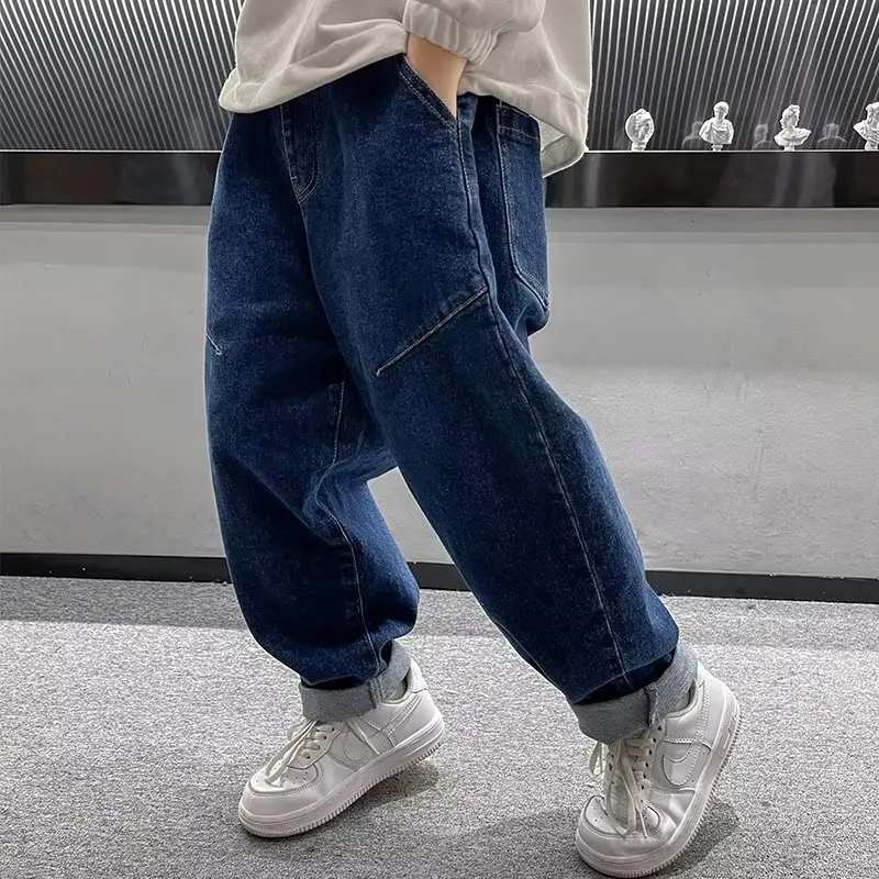 

Boys' Jeans Spring And Autumn Loose Children's Pants Casual Straight Tube Middle Big Boy Dad Pants Boys' Pants