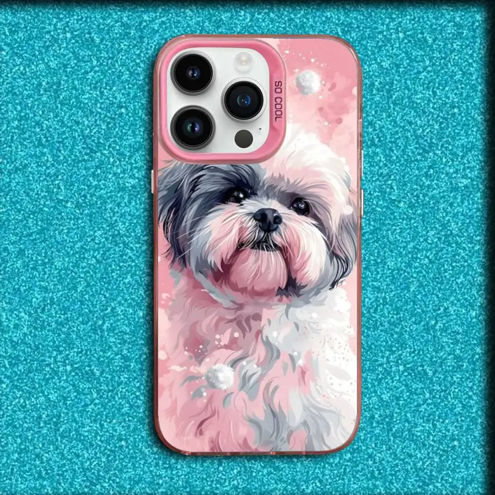 حافظة هاتف كلب مالطي لطيف لهاتف آيفون 17,16,15,14,13,12,11,Pro,Max,Plus,E,SE4,Air,Mini Pink IMD Box