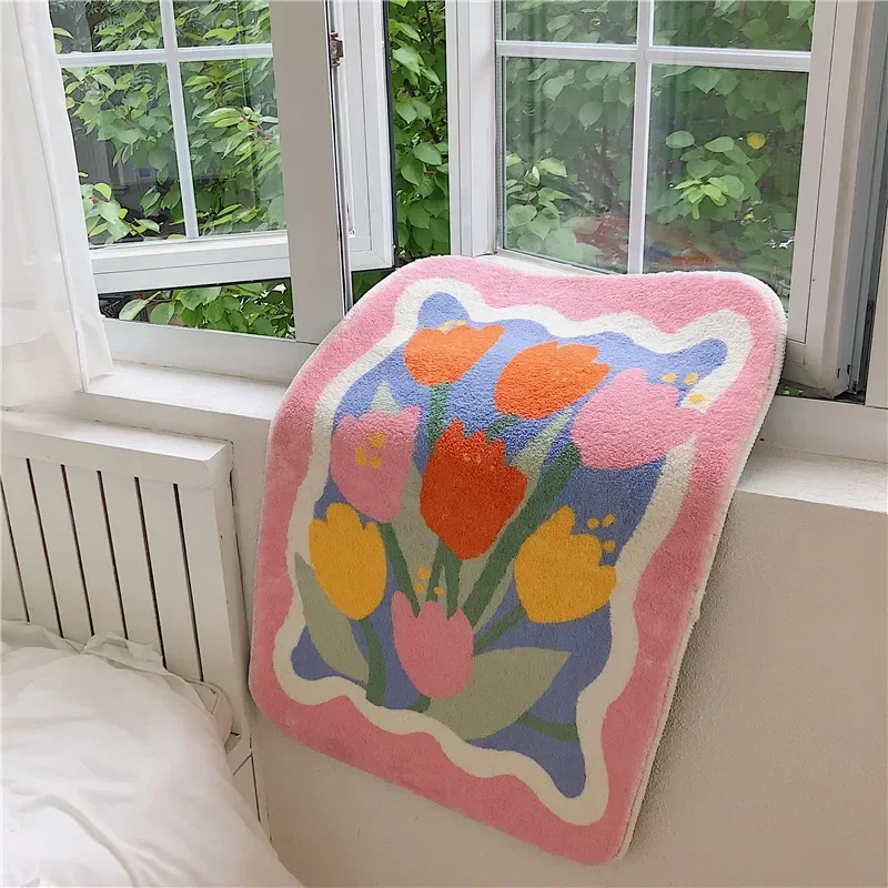 Korean Style Small Fresh Flowers Bedside Toilet Mats Bathroom Absorbent Non-slip Foot Mats Toilet Shower Entry Mats
