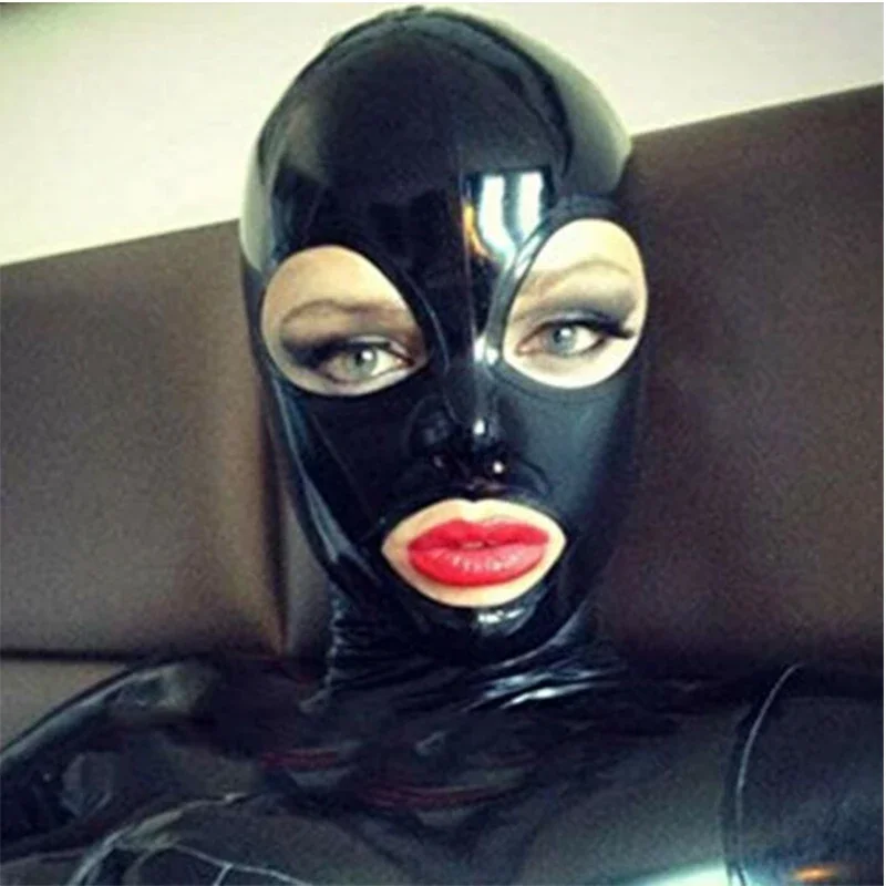 Latex Kapuze Maske sexy Fetisch offene Augen und Mund mit Rücken Reiß verschluss für schöne Mädchen Frauen Club tragen Halloween Cosplay Kostüme