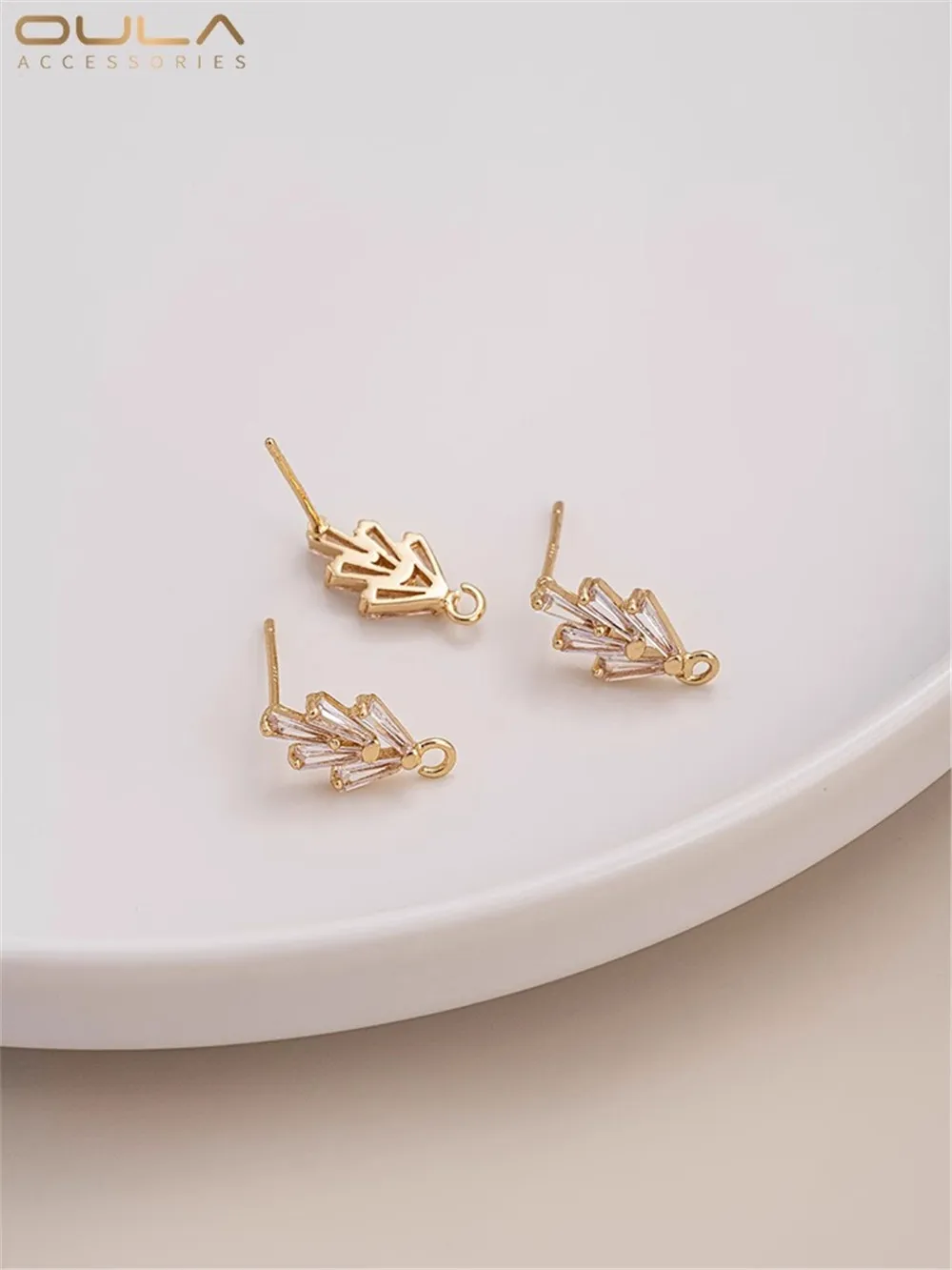 

14K Bag Gold Color T Square Zircon Open Pendant Ring Korean Fashion Earrings 925 Silver Needle Handmade Diy Earrings Accessories