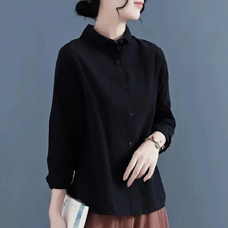 Design sense Women Fashion Round Neck Shirt Tops Coat Large Size Loose Fitting Solid Color Female Leisure Cardigan Blouse Jacket