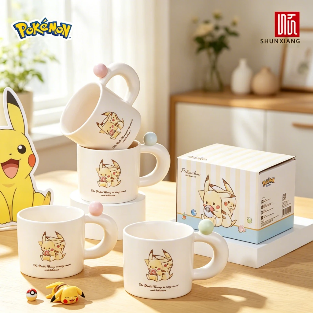 SHUNXIANG 310ML Pokémon Pikachu Pattern Ceramic Mug Large Capacity Cup Cute Cartoon Style Coffee Milk Juice Water Cup Gift