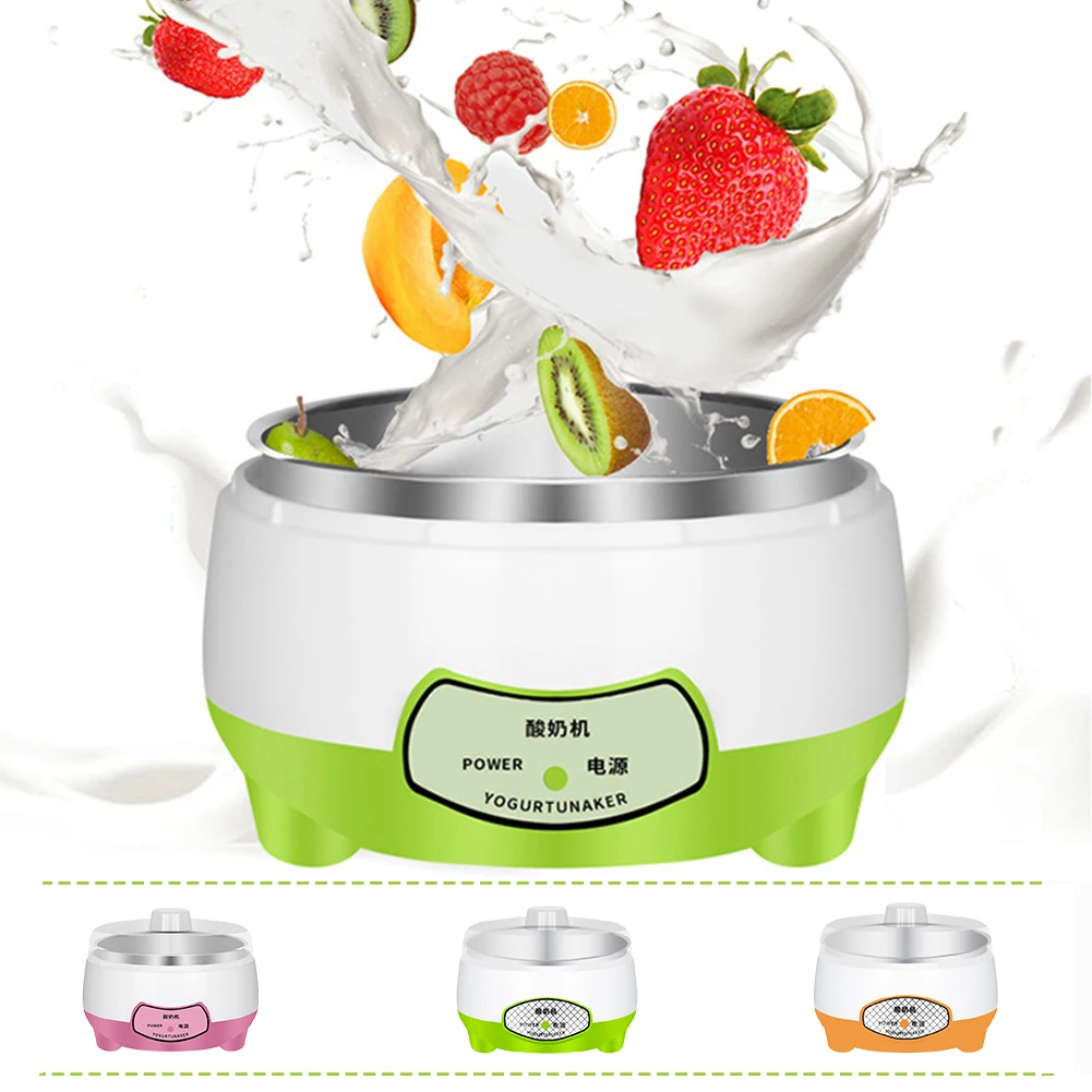 1Pcs 1.2L Yogurt Maker Constant Temperature Fermentation Mini Automatic Yogurt Machine Green/Pink/Orange Steel Liner