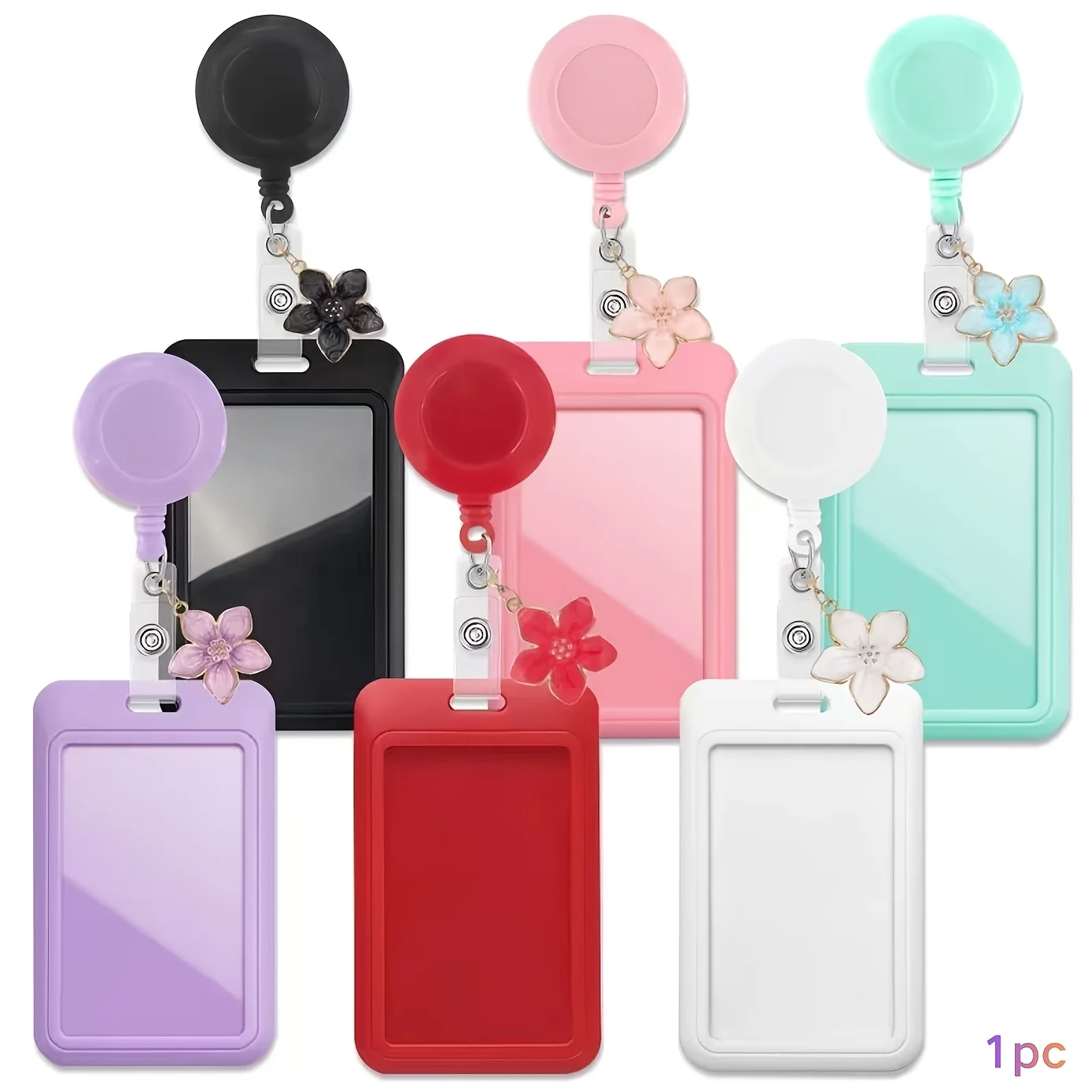 1pc Retractable Badge Reel With Flower Charm Colorful Sliding Id Card Holder Credit Pass Ideal Nurse Doctor Teacher Office Staff