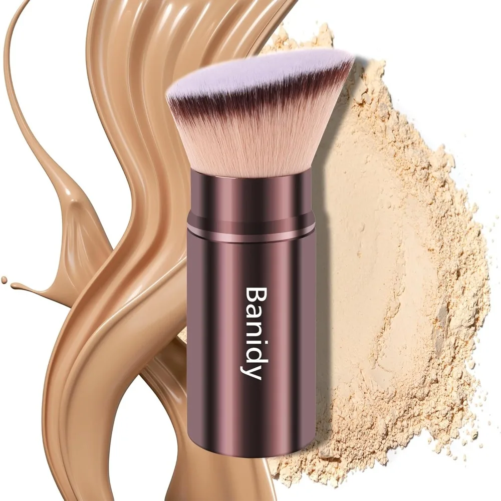 Pincel de maquiagem kabuki pincéis faciais retrátil viagem blush kabuki escova portátil impecável para fundação, pó blush, bronzer,