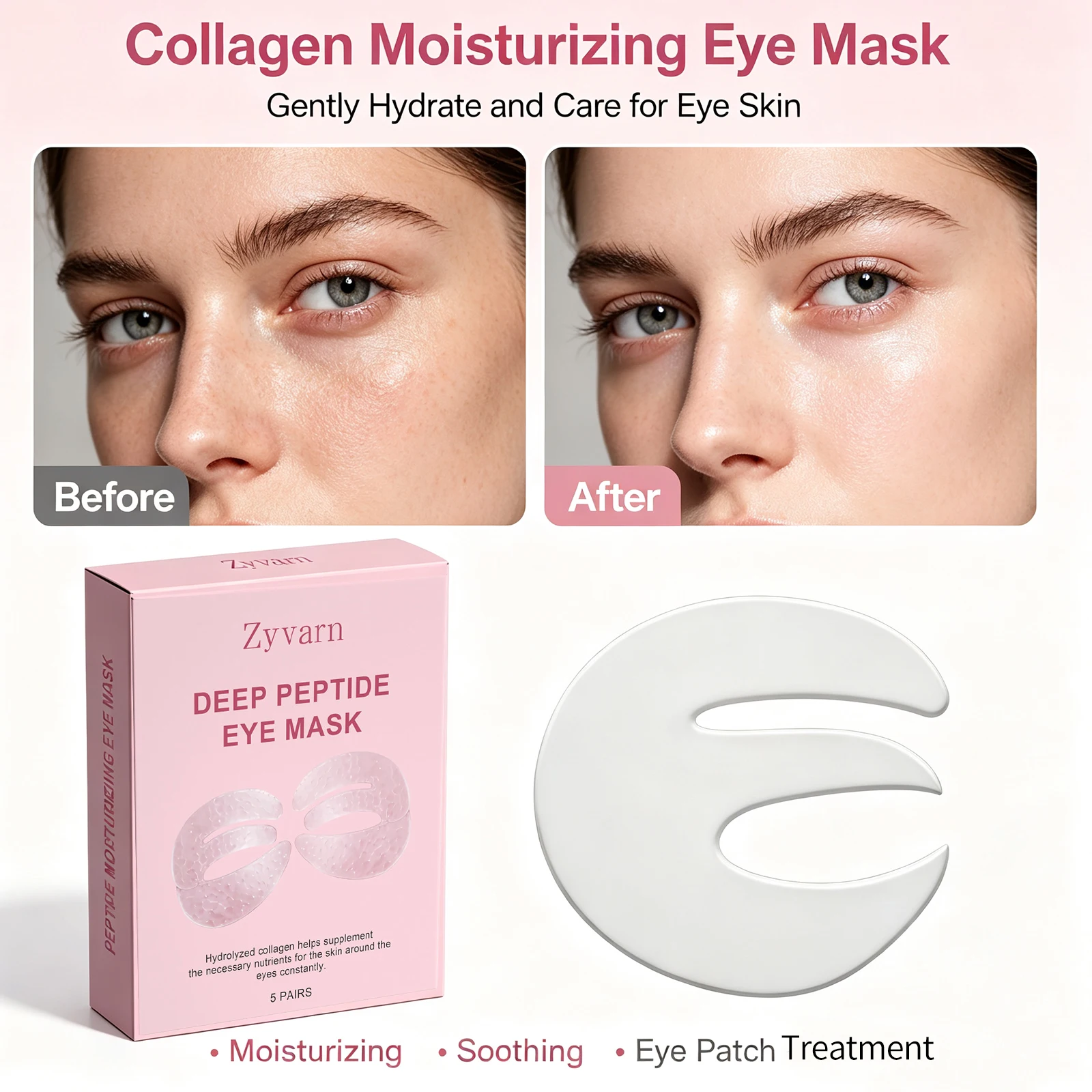 Peptide Eye Mask for Nourishing Eye Skin Reduce Fine Lines Remove Dark Circles Anti Eye Puffiness Hydrating Eye Mask 5 Pairs