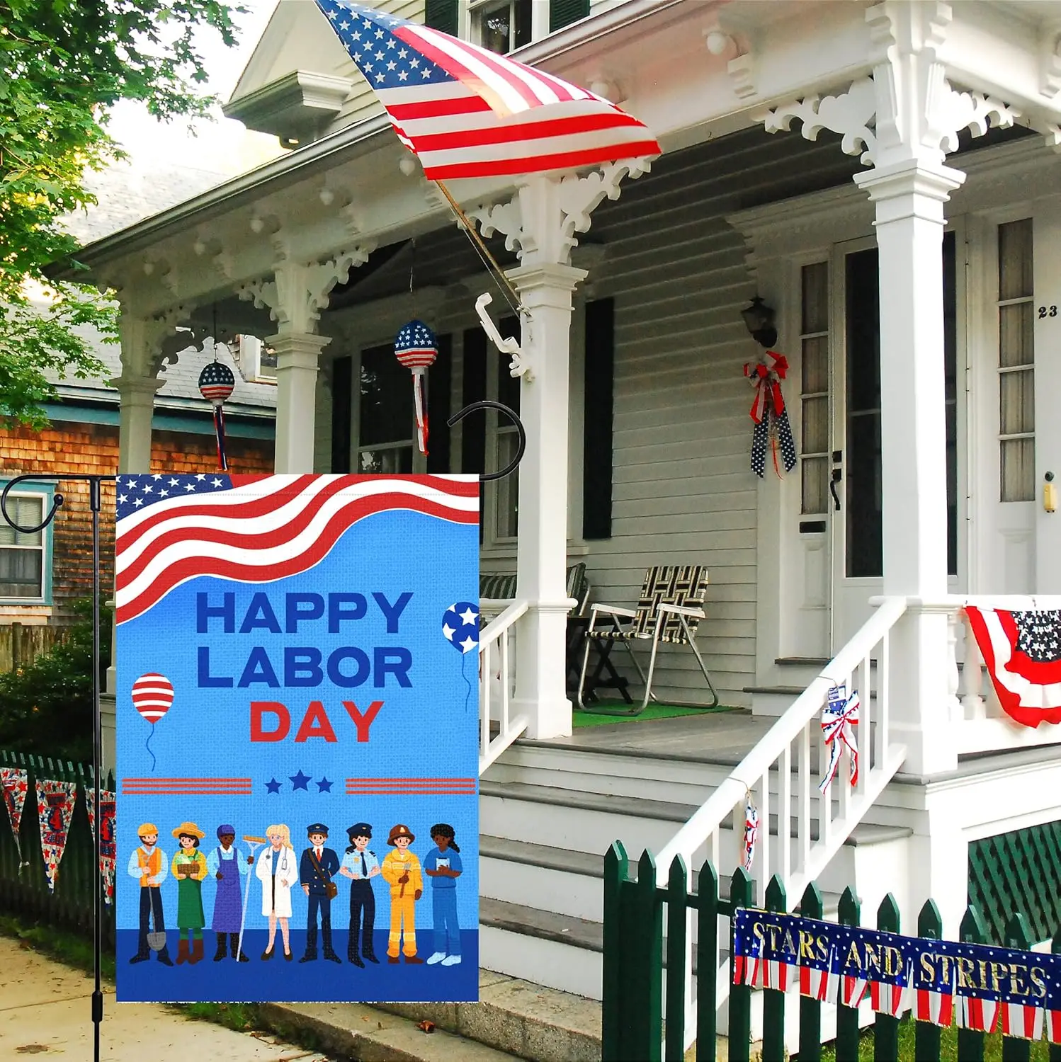 Louise Maelys Happy Labor Day Garden Flag 12x18 Double Sided Vertical, Burlap Various Occupations People Small Garden Yard