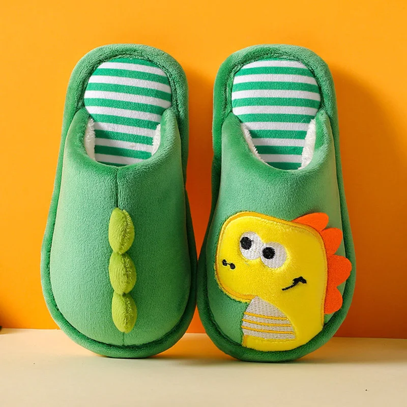 Autumn Winter Children\'s Home Cotton Slippers Cute Cartoon Dinosaur Non-slip Warm Slippers Unisex Indoor Shoes