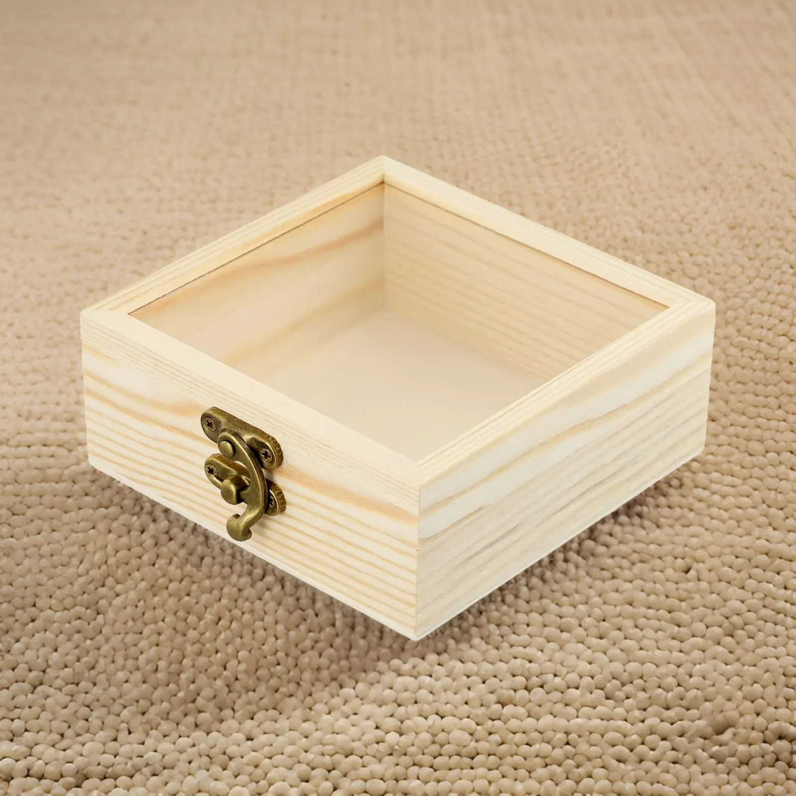 صندوق تخزين خشبي، صناديق خشبية عادية مع غطاء شفاف، صندوق هدايا مربع متعدد الوظائف، منظم تخزين المجوهرات الخشبية