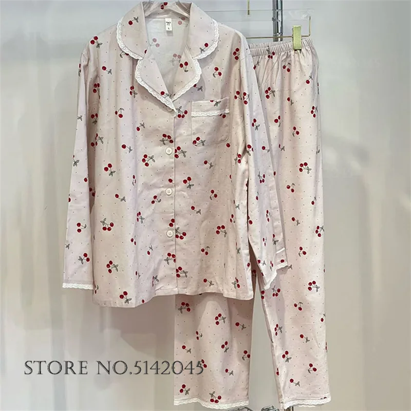 

Spring New Cotton 2Pcs Pajamas Set Female Sleepwear Long Sleeve Pijamas Suit Cute Cartoon Night Wear Home Clothes Loose Pyjama
